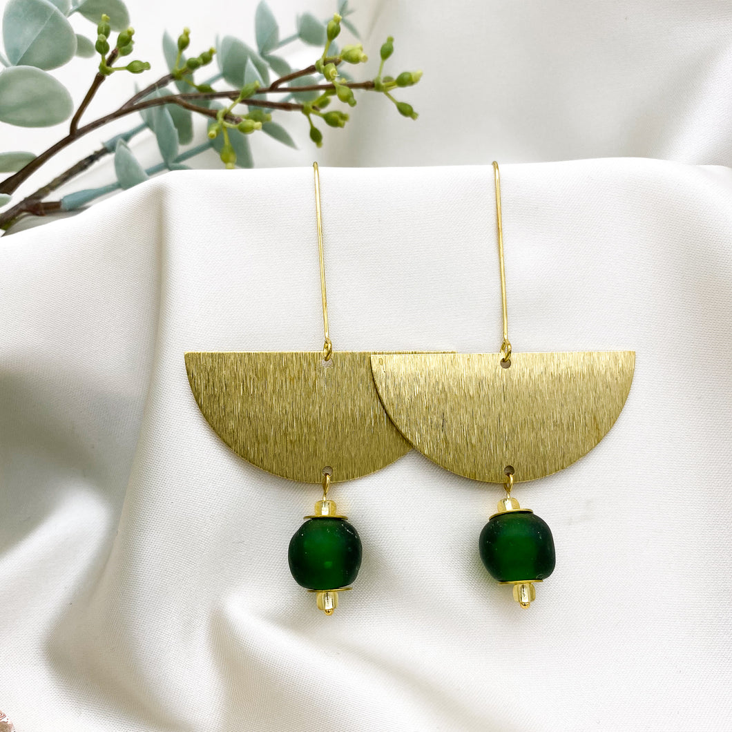 Recycled Glass New Moon earring - Forest Green
