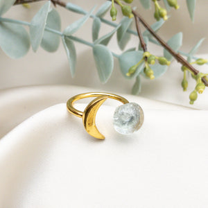 (Wholesale) Recycled Glass Moon Ring - Crystal