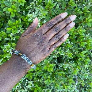 Recycled Glass Black & White Hand Painted Bracelet