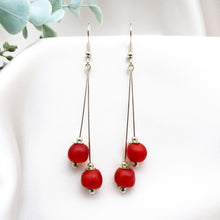 Load image into Gallery viewer, Recycled Glass Double drop earring - Red ruby
